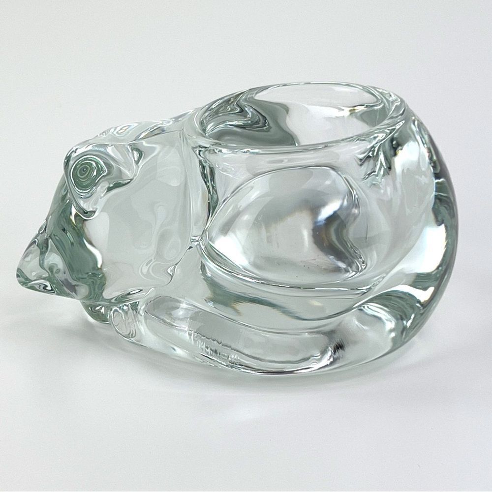 Vintage Indiana Glass Clear Sleeping Curled Up Cat Votive Tealight Holder